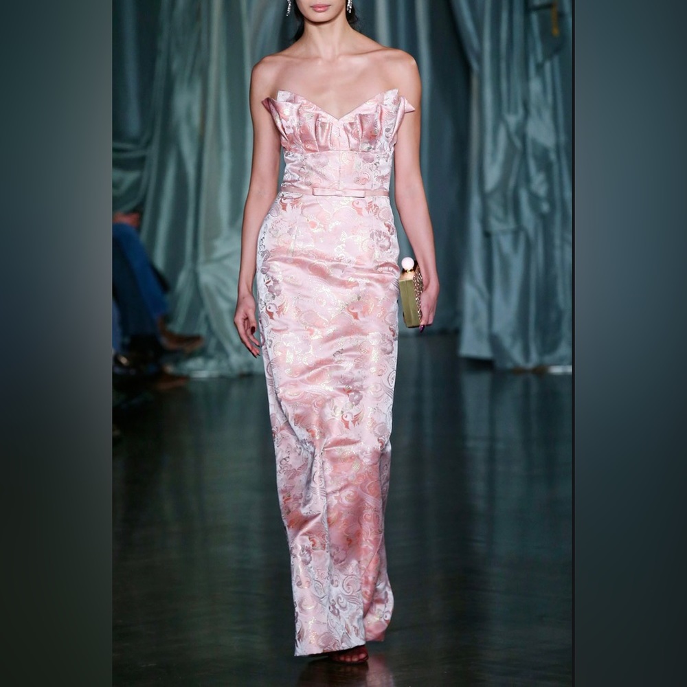 Markarian - Rita Pink Butterfly Brocade Column Gown